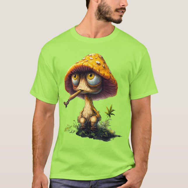 Camiseta de desenho animado de cogumelo funky chap (Frente)