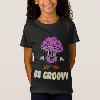 Camiseta de desenho animado de cogumelo roxo retrô