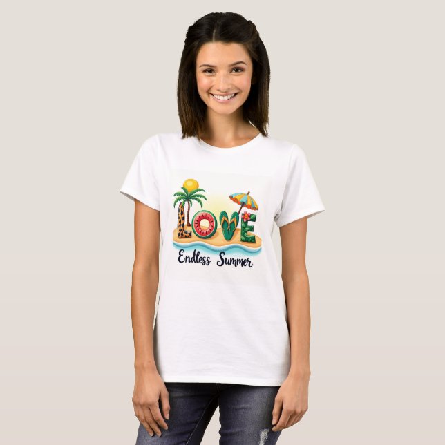 Camiseta de desenho animado de elementos de praia  (Frente Completa)