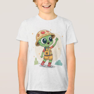 Camiseta de desenho animado de explorador alieníge