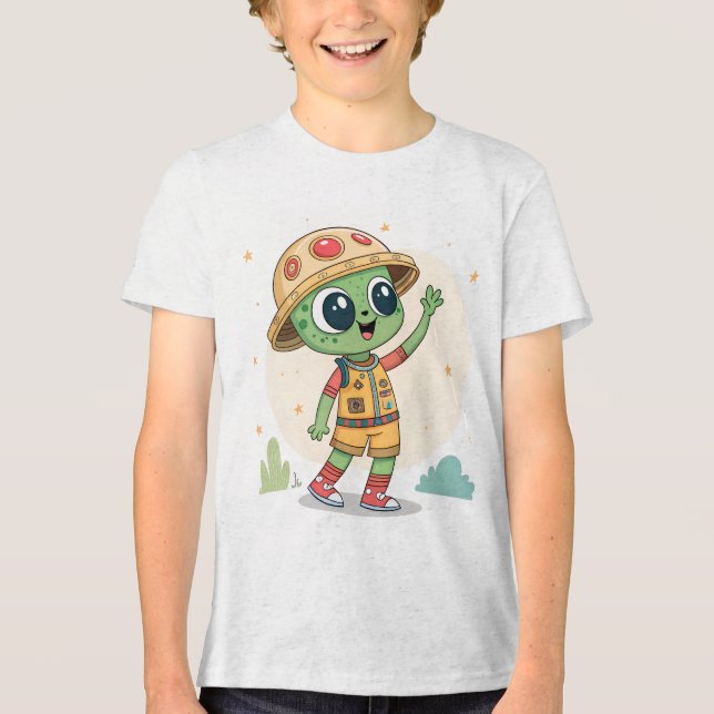 Camiseta de desenho animado de explorador alieníge (Frente)