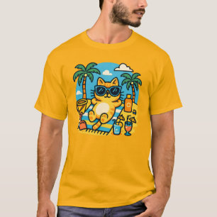 Camiseta de desenho animado de gato relaxado no di