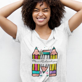 Camiseta de desenho animado lápis nome professor c
