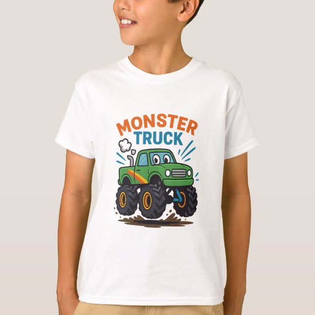 Camiseta de desenho de caminhão monstro para crian (Frente)