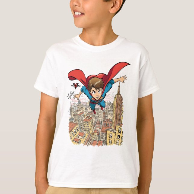 Camiseta de Desenho do Super Menino Voador – S Din (Frente)