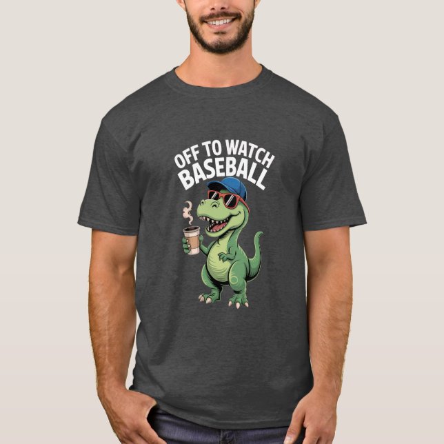 Camiseta de Dinossauro Bebendo Café para Assistir  (Frente)