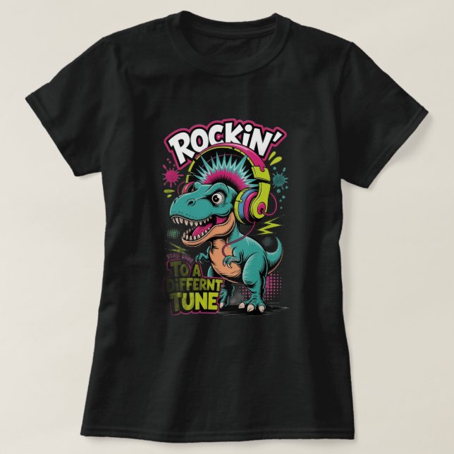 Camiseta de Dinossauro com o Lema 'Rockin' to a Di (Frente do Design)