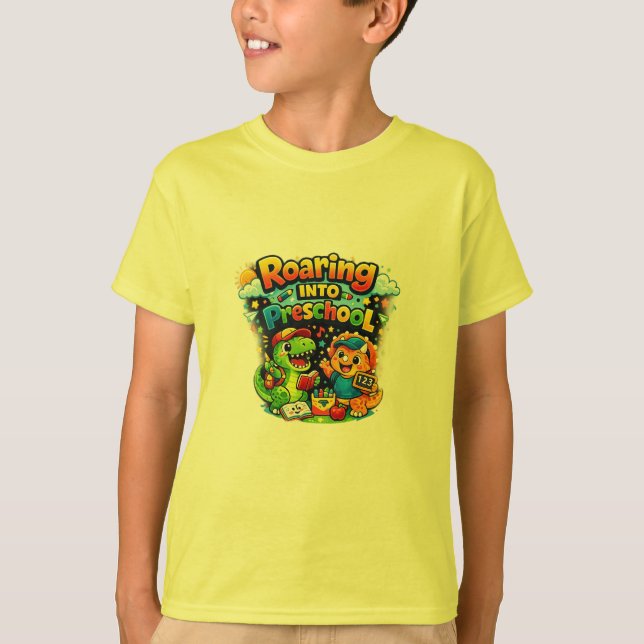 Camiseta de Dinossauro Entrando na Pré-Escola com  (Frente)