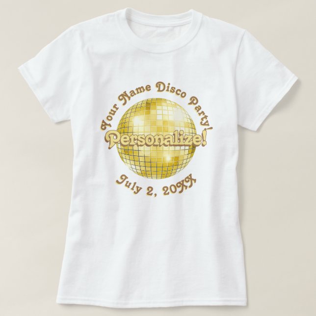 Camiseta de Disco Retroativo Dourada PERSONALIZADA (Frente do Design)