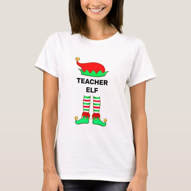 Camiseta de elfo de Natal moderna para professores (Frente)