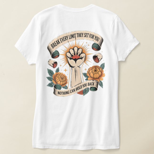 Camiseta de Empoderamento Feminino Quebra Limites (Postura das costas)