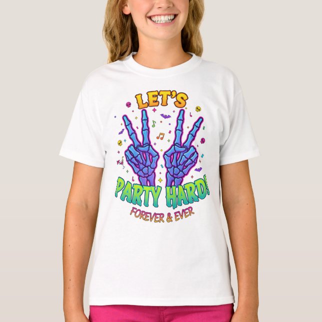 Camiseta de Esqueleto com Sinal de Paz para Festa  (Frente)