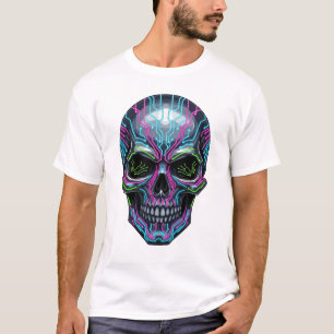 Camiseta de Esqueleto Cyberpunk – Crânio Neon Futu