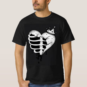 Camiseta de Esqueleto da Coroa do Coração Quebrado