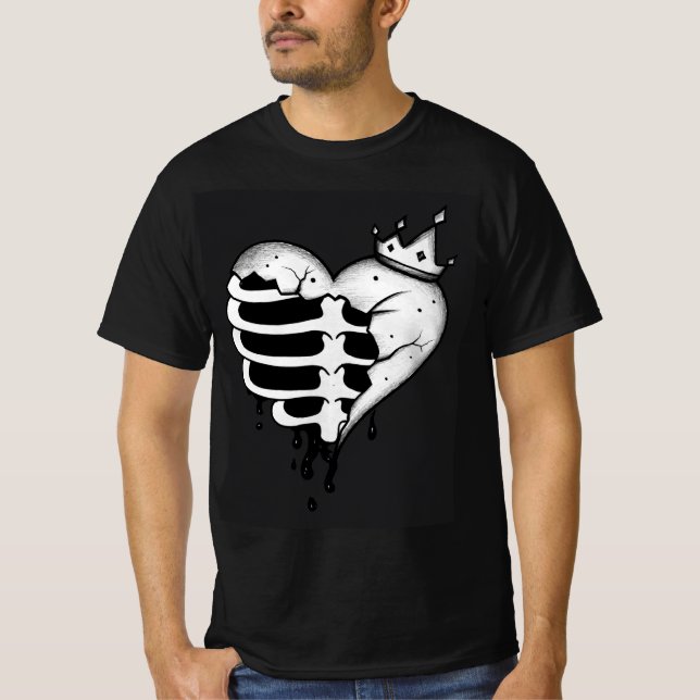 Camiseta de Esqueleto da Coroa do Coração Quebrado (Frente)