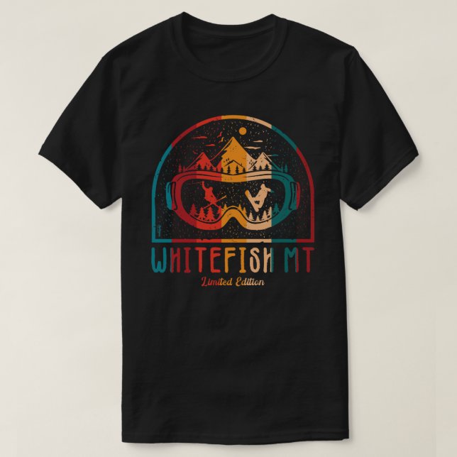Camiseta de Esqui Retro Whitefish-Mountain Adventu (Frente do Design)