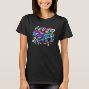 Camiseta de estilo de rua com grafite de mãe e fil