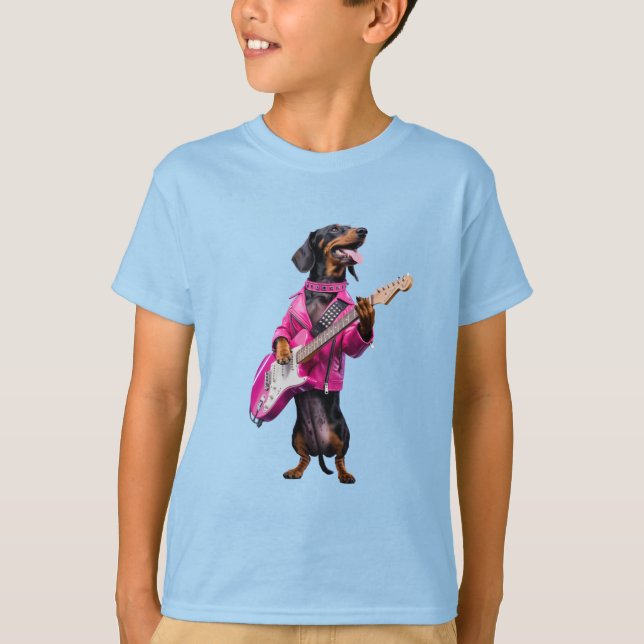 Camiseta de Estrela do Rock Dachshund Fofa (Frente)