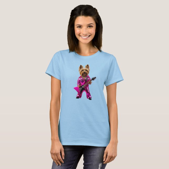 Camiseta de estrela do rock Yorkie fofa (Frente Completa)