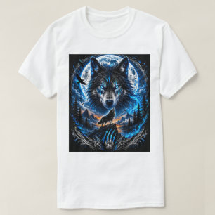Camiseta de Fantasia Arte Azul Lobo Lua