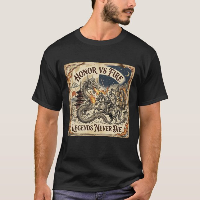 Camiseta de Fantasia Dragão vs Cavaleiro Tatuagem (Frente)