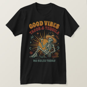 Camiseta de festa de esqueletos de tacos de tequil