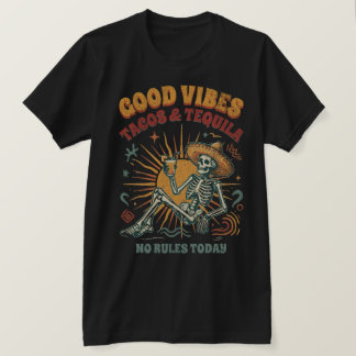 Camiseta de festa de esqueletos de tacos de tequil