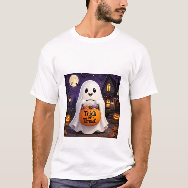 Camiseta de festa de Halloween com truque ou trave (Frente)