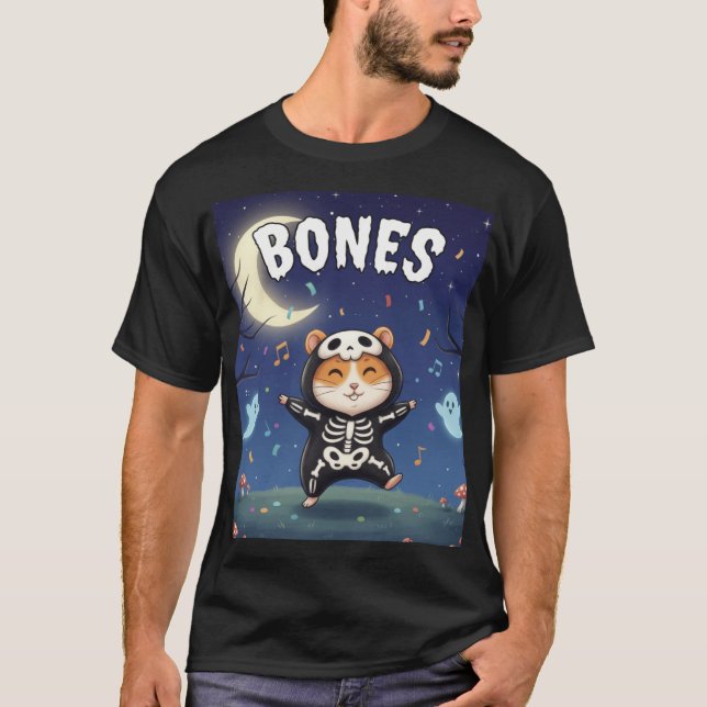 Camiseta de festa de Halloween do esqueleto de ham (Frente)