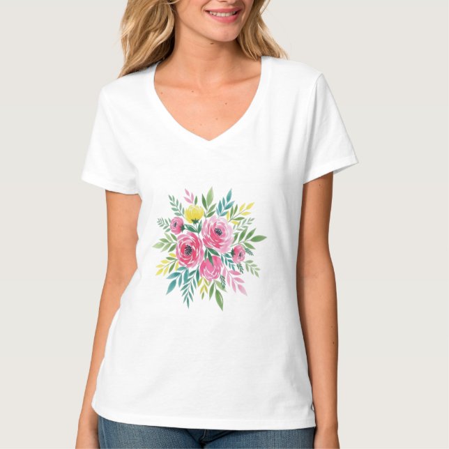 Camiseta de flor silvestre, de cor natural, de uso (Frente)