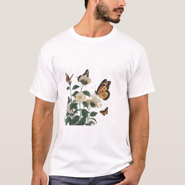 Camiseta 🌷 de flores de borboleta (Frente)