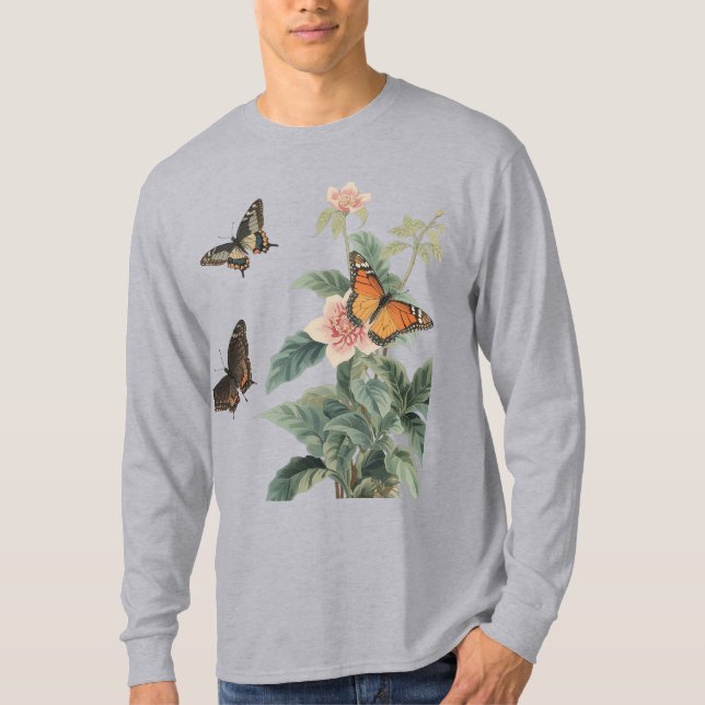 Camiseta 🌹 de flores de borboleta (Frente)