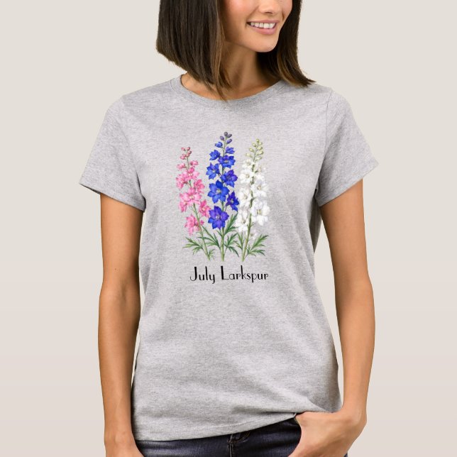 Camiseta de Flores de Larkspur de Julho (Frente)