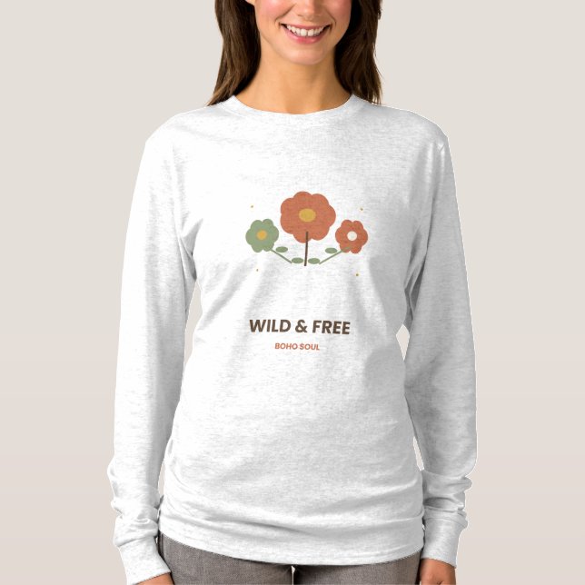 Camiseta de flores silvestres selvagens e livres B (Frente)