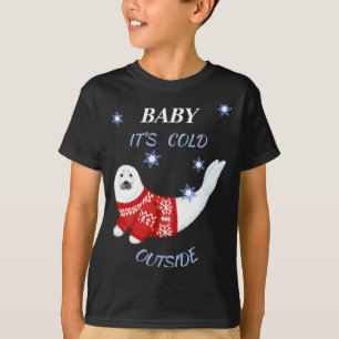 Camiseta de Foca de Inverno Fora Frio Bebê Fofo