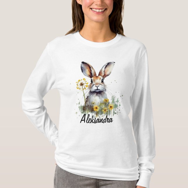 Camiseta de folhas longas de Bunny Dandelion (Frente)