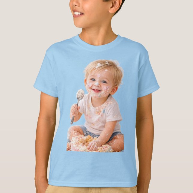 Camiseta de Foto de Aniversário de Bebê com Destru (Frente)