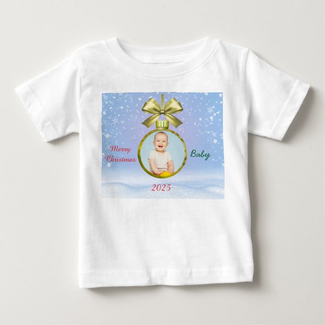 Camiseta de Foto de Feliz Natal Bebê (Frente)