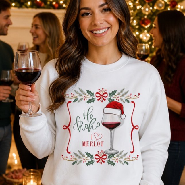 Camiseta de Frio de Natal Eu Amo Merlot (Criador carregado)