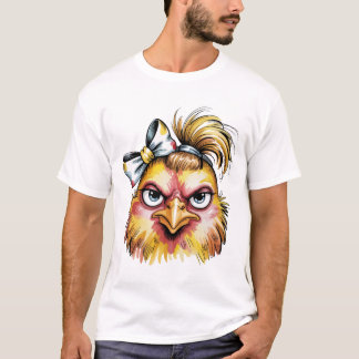 Camiseta de galinha mal-humorada com laço floral e