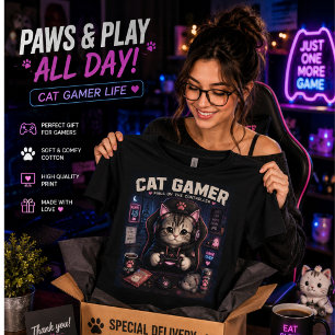 Camiseta de Gamer de Gato Camisa de Gato Fofo pa