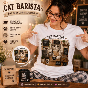 Camiseta de Gato Barista Amante de Café Fofa   F