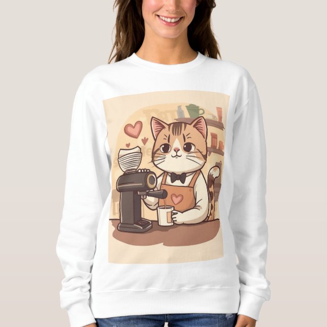 Camiseta de Gato Barista Engraçado e Fofo (Frente)