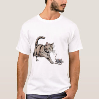 Camiseta de Gato Caçando Rato Animais Engraçados C