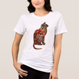 Camiseta de Gato com Estilo Vintage de Padrão Flor