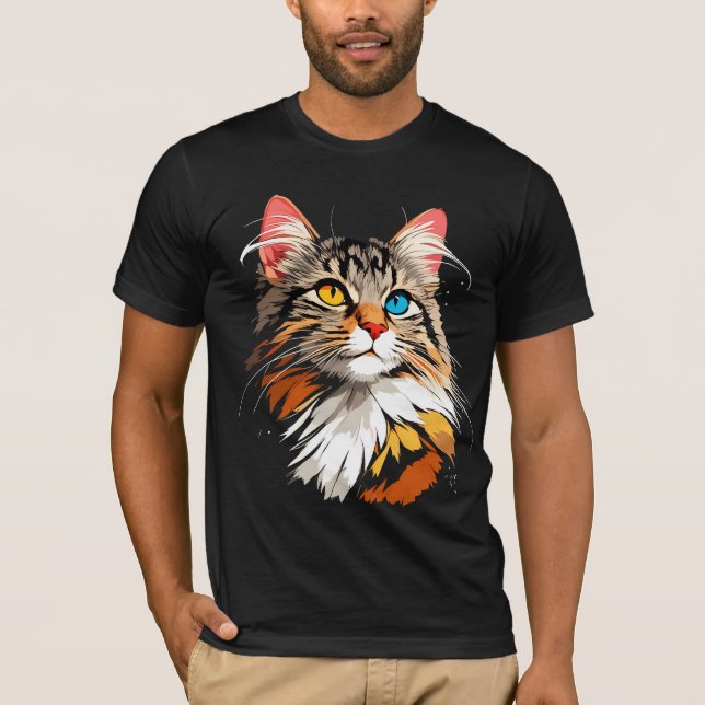 Camiseta de Gato com Rosto em Cores Vibrantes | Un (Frente)