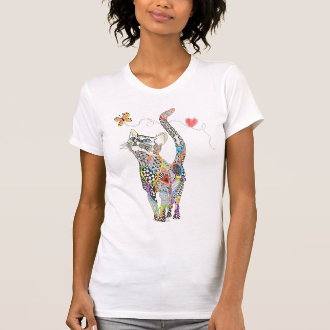 Camiseta de gato cômoda e colorida (Frente)