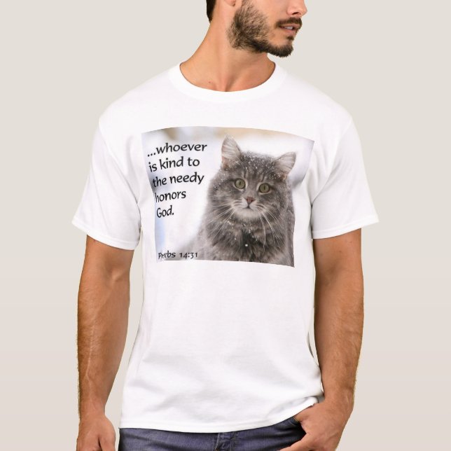 Camiseta de gato cristã, Alimente gatos de rua (Frente)
