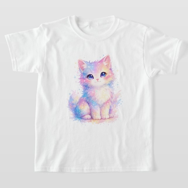 Camiseta de Gato da Galáxia Pastel Fofa (Postura )