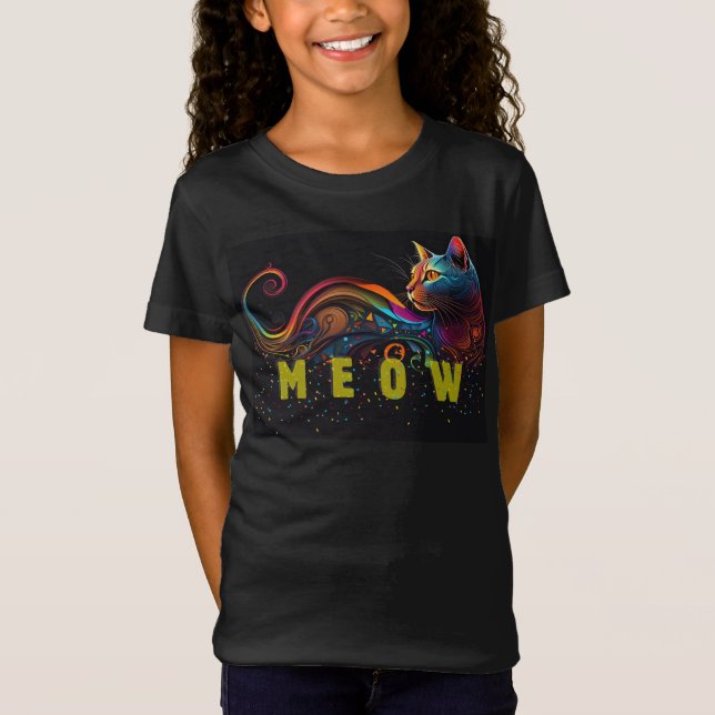Camiseta de gato de arte digital para crianças (Frente)